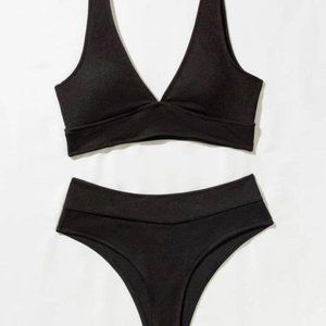 Black rib high waisted bikini